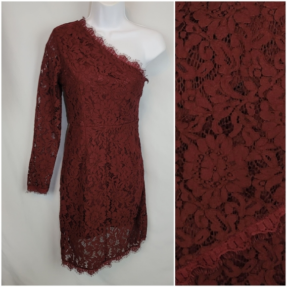 ❤ 3$/25 Charlotte Russe One Shoulder Lace Burgundy Dress - Picture 1 of 7
